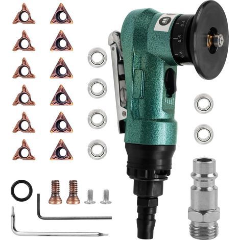 Mini chanfrein pneumatique en alliage d'aluminium vert portable à 45 degrés pour couper le métal et l'ébavurage (6 inserts R + 6 inserts C + 6 roulements) (1/5)