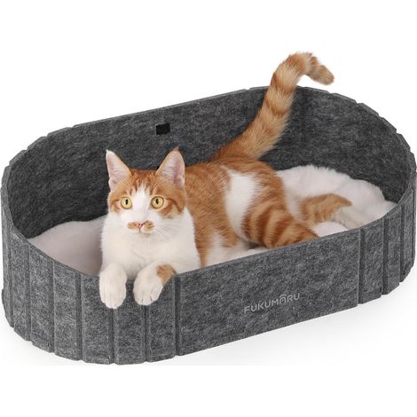 1 Lit Pour Chat 61cm Coussin Fausse Fourrure Maison Feutre Ovale Intérieur