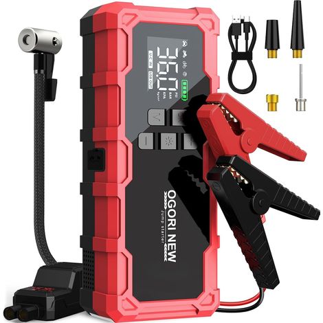 Booster Batterie Voiture 6000A, Démarreur de Voiture(8.0L Diesel/10.0L Gaz) avec Gonfleur,12V Jump Starter avec Port de Charge USB,lumière LED,Pince Intelligente avec Écran (1/5)