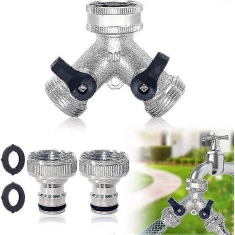 Distributeur de robinet de jardin, distributeur de tuyau à 2 voies, robinet double en laiton avec 2 raccords de robinet de 3/4 pouce pour l'irrigation de jardin - sfygv (LGL) (1/5)