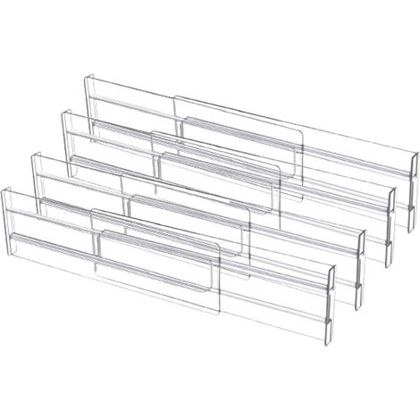 Schubladeneinteiler – 4-teilig – Schubladeneinteiler – Schubladenorganizer – Werkzeug – Verstellbar/ausziehbar (27,5–52 cm) – Für Kleidung/Küche/Bad/Kleiderschrank – Transparent – Kunststoff (1/5)