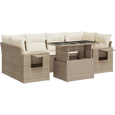 Set Divani da Giardino 7 pz con Cuscini Beige in Polyrattan vidaXL (1/5)