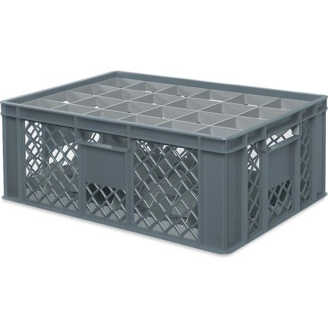 BRB Boîte de rangement pour verres 600x400 mm pour 15, 24, 33 ou 40 verres, colorée (Gris, pour 24 verres Ø 87 mm, hauteur maximale du verre 205 mm)