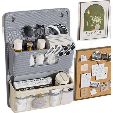 Wandaufbewahrungstasche – zweilagig – elegantes Grau – 65 x 40 cm – Wandaufbewahrungs-Organizer – geruchlos, waschbar, inklusive 2 Haken (1/5)