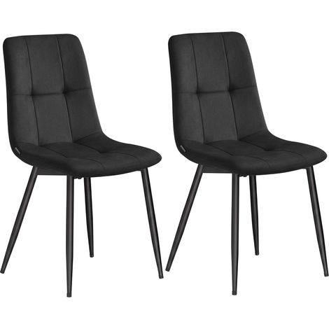 Lot de 2 Chaises de Salle à Manger en Velours, Assise Ergonomique et Pieds en Métal, 43 x 51 x 82 cm, Noir (1/5)