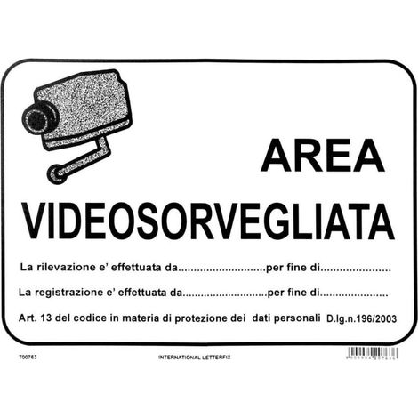 Cartello Area Videosorvegliata 25x45 cm in Polipropilene
