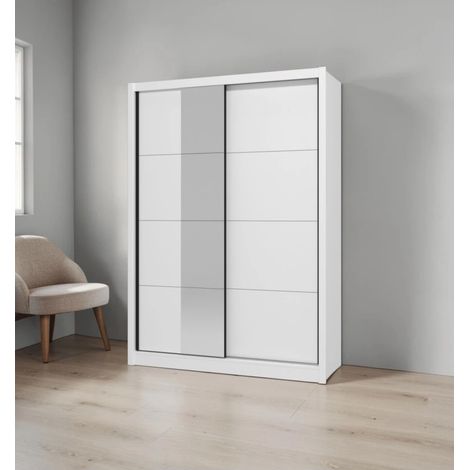 armadio 2 ante scorrevoli bellahome "alba" con specchio bianco 155,2x59,8x215,7 cm