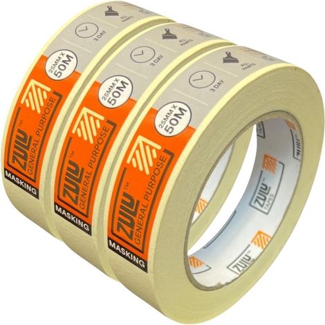 Zulu Premium Painters Beige Masking Tape (L)50m (W)25mm, Pack of 3