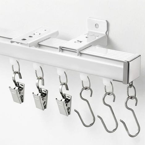 Rail à Rideaux Réglable 549-732 cm Montage Plafond ou Mur Séparateur de Pièce avec 3 types Crochets, Blanc (1/5)