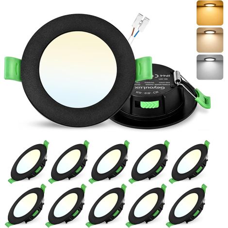 Lot de 6 Spot LED Encastrable 75-90mm, 7W Spots de Plafond Encastre Extra Plat 2700K/4000K/6500K Réglable, Intensité variable IP44 Spot Salle de Bain LED pour Salon Cuisine, Rond Blanc