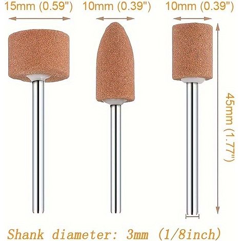 Ensemble de trois forets à meuler pour outils rotatifs Dremel, meule en alumine de 1/8 pouce (environ 0,3 cm) et forets de ponçage. (1/5)