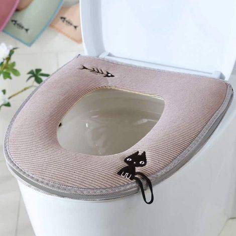 Fermeture à glissière pour siège de toilette universel, cuir épais, antibactérien, avec boucle de suspension, lavable plaque de couverture de toilette super chaude (Rose) (1/2)