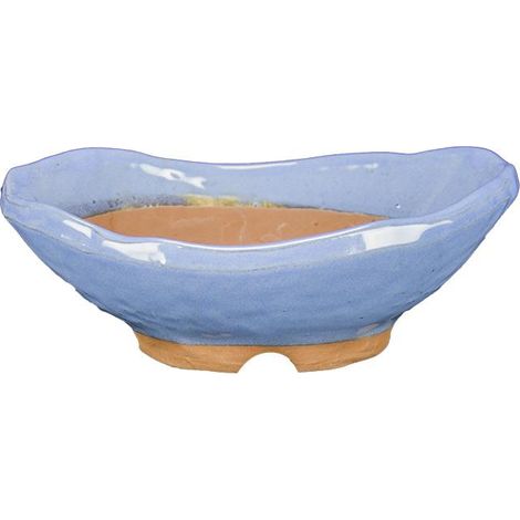 Vaso per bonsai Giapponese Morrisan ovale in gres smaltato azzurro 13x8,5x3-4 cm - B08-23 (1/4)