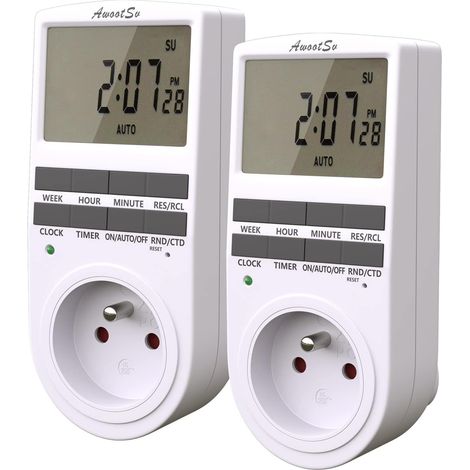 Prise Programmable Digitale avec Compte à rebours Minuterie Numérique Journalier/Hebdomadaire Programmateur Prise Electrique avec Ecran LCD et Mode Aléatoire Antivol (2 Pack) (1/5)