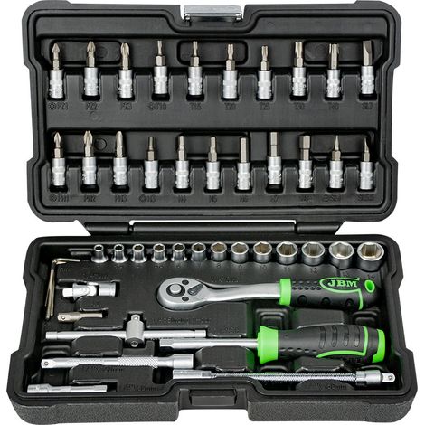 JBM54109 mallette à outils de 46 pièces avec douilles hexagonales zinguées de 1/4 po (1/4)