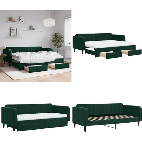 Tagesbett Ausziehbar mit Schubladen Dunkelgrün 90x200 cm Samt - Schlafsofa - Sofa-Bett (1/5)