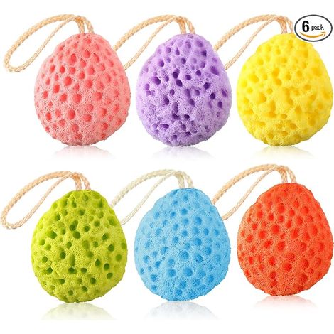 Lot de 6 éponges de bain : Gant de toilette exfoliant doux et profond, accessoire de bain pour hommes et femmes, adapté pour la douche (couleurs vives) (1/5)