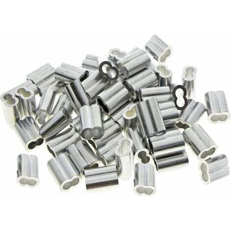 50 Pieces Double Aluminum Sleeves, 3mm Steel Cable Sleeves, Aluminum Crimping Loop Sleeve Clips with Double Ends, for Steel Cables, Wire Rope, Silver (3mm) (1/4)