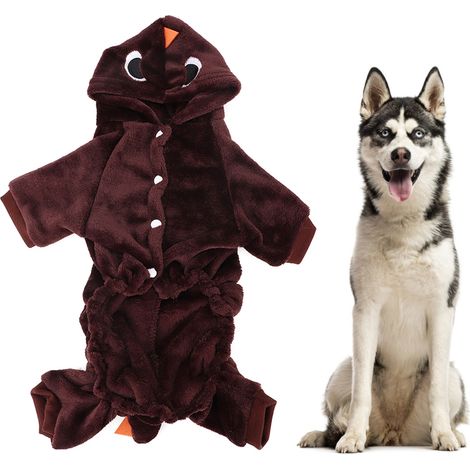 Costume Dinosaure Pour Chien Et Chat - Vêtement D'hiver En Polaire Corail Doux - Pyjama À Quatre Pattes Avec Fermeture - Tenue Chaude Pour Animal De Compagnie (1/5)