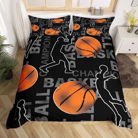 Basketball Housse de Couette Sports Parure de Lit 140x200cm 3D Ball Games Parure Housse de Couette pour Garçons Filles Enfants Ados Chambre Décor Alphabet Joueur de Basket avec 1 taie d'oreiller - 140 (1/5)