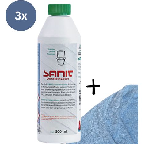 BADfabrik24 Sanit Urinsteinlöser Flasche 500 ml 3031 3 Stück + Mikrofasertuch 40x40 cm