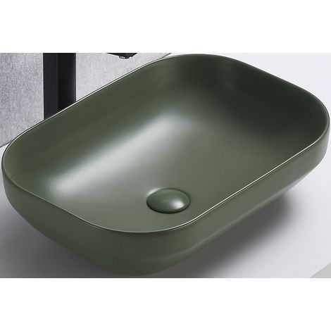 Vasque à poser en céramique verte matte - L 50.4 x 35.2 cm - Gamme Neli - Livraison gratuite