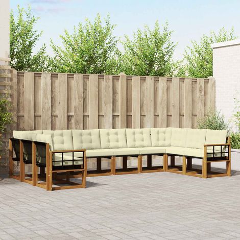 vidaXL Outdoor-Sofagarnitur mit Kissen 10 pcs Natur und Creme (1/5)