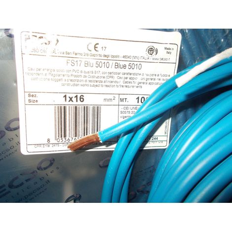 Cavi al metro cavo unipolare cordina fs17 blu sezione 1x16mmq n07v-k1x16bl fs17-1x16bl