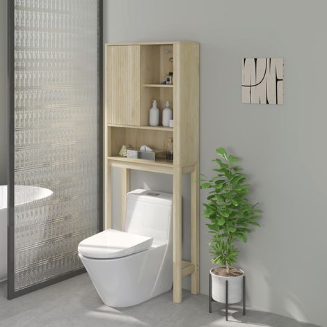 Meuble de rangement au-dessus des toilettes avec porte coulissante, compartiments et étagère réglable, blanc