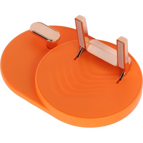 Support mural pour sèche-cheveux, gain de place, rangement de câble sans perçage, orange. Idéal pour la salle de bain. (1/5)