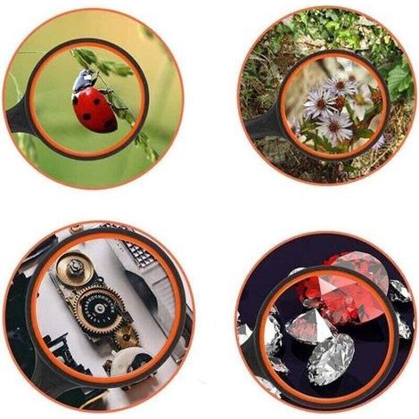 pair Loupe 10X,Loupe de Lecture,loupe Enfant,loupe Enfant Insecte,loupe 80 mm,Loupe avec poignée en Caoutchouc Souple antidérapante,pour Enfants et Personnes âgées
