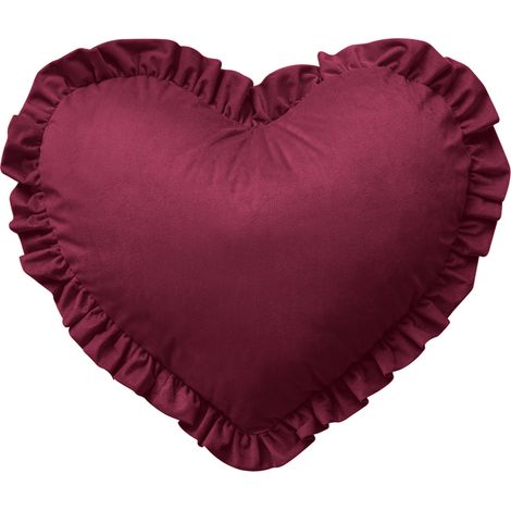 Cuscino A Forma Di Cuore Con Frill Effetto Velluto Sfoderabile Per Divano Decorativo Letto 45x45 Cm Bordeaux