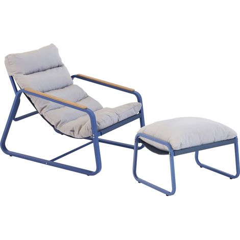 Fauteuil relax en acier et textilène avec repose-pieds bleu pacific
