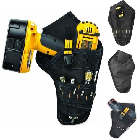 Ceinture porte-outils robuste en toile Oxford 900D avec étui à mèches et poche de rangement pour perceuse, sac banane pratique pour bricolage. (1/5)