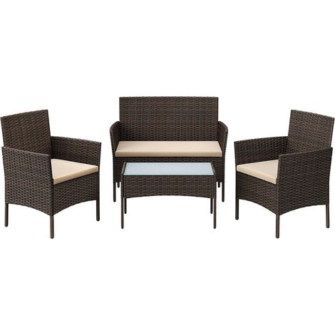 Set mobili da giardino per esterno 4 mobili superficie intrecciata in PE tavolo e sedie per terrazza giardino balcone marrone e tortora 120001663