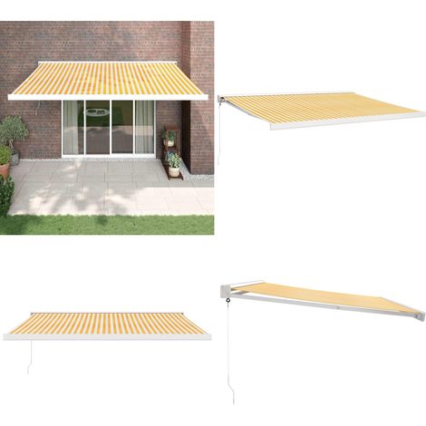 Markise Einziehbar Gelb und Weiß 4x3 m Stoff und Aluminium - Gartenmarkise - Sonnensegel - Terrassendach - Gelbe Markise - Weiße Markise - Home & Living (1/5)