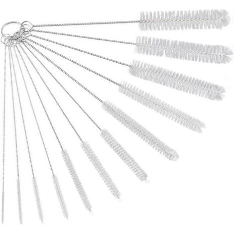 Lot de 12 Brosses De Nettoyage,Goupillon De Nettoyage,Brosse De Nettoyage pour Tube,Bouteille en Verre,Biberon,Bouilloire Et Clavier,Brosse De Nettoyage en Nylon pour Bouteille, Blanc (1/5)