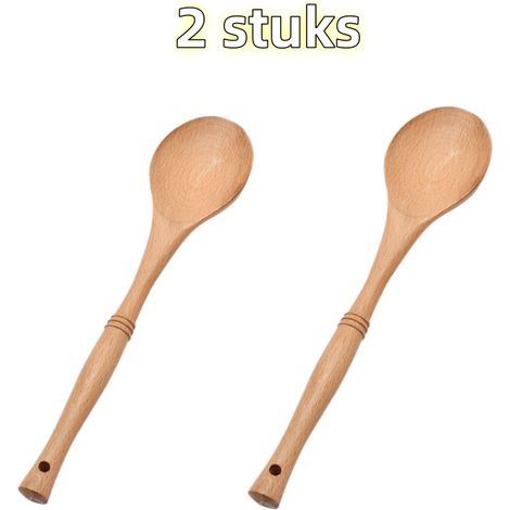 Ensemble de 2 pièces : cuillère et louche à soupe. Cuillère à long manche en bois. Convient pour la cuisine. Dimensions : 30,5 cm x 6,5 cm. Couleur bois. (1/5)