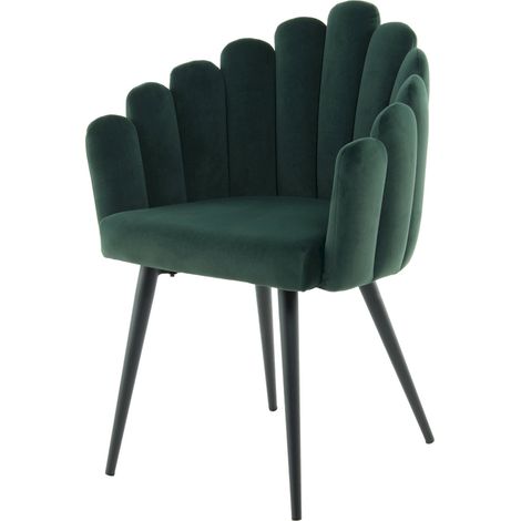 Chaise de salle à manger velours vert design confortable - vert sapin profond (1/4)