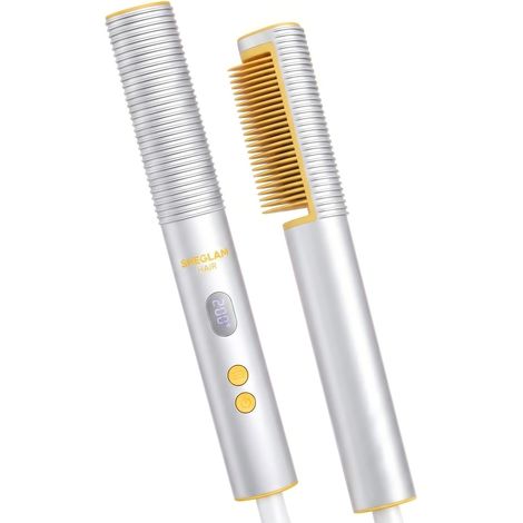Brosse lissante ionique 3D à plaques chauffantes en or 24K - Design anti-brûlure, chauffage rapide en 60s, arrêt automatique - Anti-frisottis pour des cheveux lisses et soyeux (1/5)