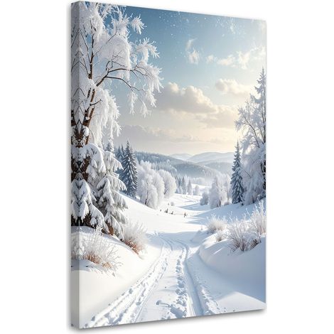 Cuadro en Lienzo, Paisaje invierno nieve carretera árboles, 20x30 (1/5)