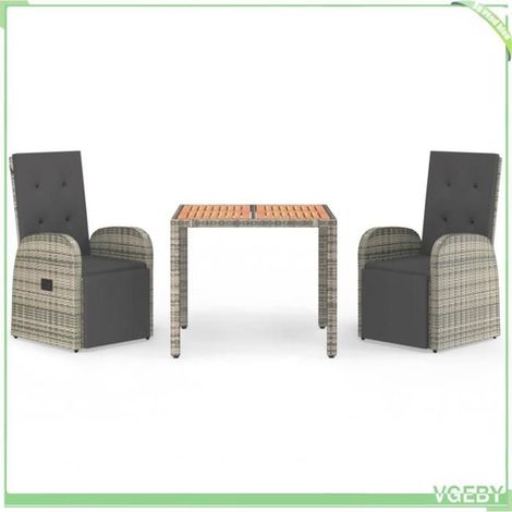 Ensemble de salle à manger de jardin (3 pcs) - FAFEICY - 3157591 - Résine tressée gris - Chaises inclinables - Table carrée 90x90 cm (1/5)