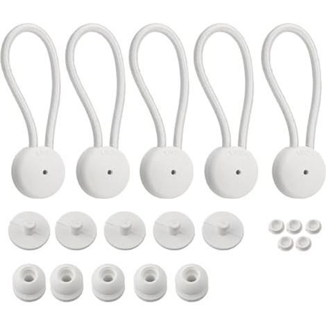 Lot de 5 Attaches pour Cordon élastique, Clips pour Cordon élastique avec Bouton, Crochets élastiques Marins pour Tente, Bateau, Yacht, Camping-Car, bâche, Camion, Voiture (Blanc) (1/5)