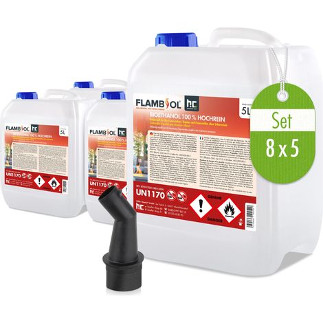 Bioéthanol 100 % 1 x 5 L de haute pureté pour cheminée à éthanol