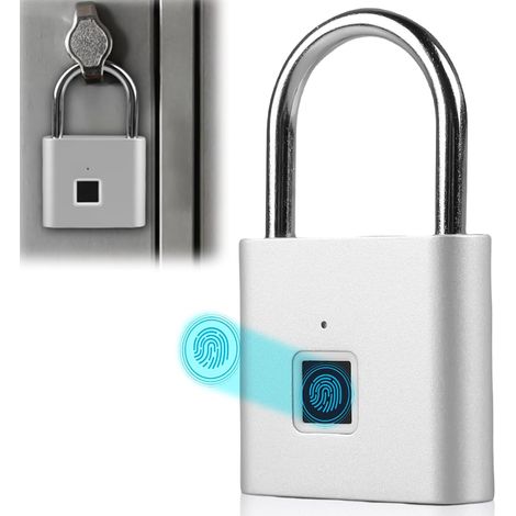 Cadenas à empreintes digitales, étanche, chargement USB, anti-empreintes digitales, pour salle de gym, bagages, entrepôts, casiers, argenté (1/5)
