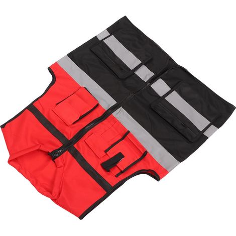 Gilet Réfléchissant Haute visibilité, Tissu tricoté Rouge et Noir, Plusieurs Poches pour les Travailleurs de la Construction et la Course de Nuit (1/5)