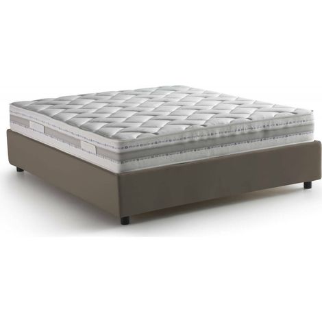 Talamo Italia - Letto alla francese Akemi, Letto contenitore in ecopelle, Apertura frontale, Con materasso Cm 140x190 incluso, 100% Made in Italy, Tortora