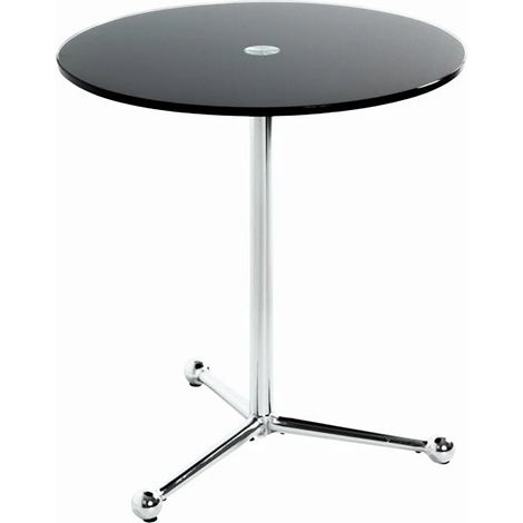 Table d'appoint en acier chromé avec plateau en verre trempé laqué noir - Diamètre 45 x Hauteur 50 cm -PEGANE- (1/3)