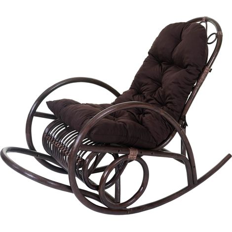 [NUNCA USADO] Mecedora HHG-648, sillón de ratán, marrón, cojín marrón