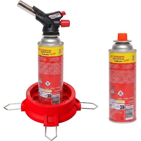 ROTHENBERGER Industrial Gas Brenner RS 220 inkl. 2x RoButan Gaskartuschen & Standfuß 360° Drehung Über-Kopf-Arbeiten Kartuschenhalter Outdoor & Camping - 1500005804 (1/5)